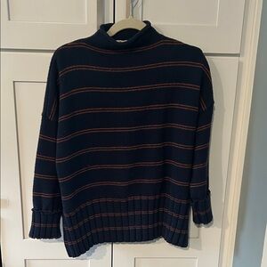 Madewell Navy Sweater with Rust Stripe Funnel Neck
